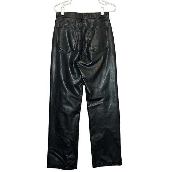 Abercrombie & Fitch Women 28/6 Curve Love Vegan Leather 90s Straight Pant Black - Picture 4 of 16